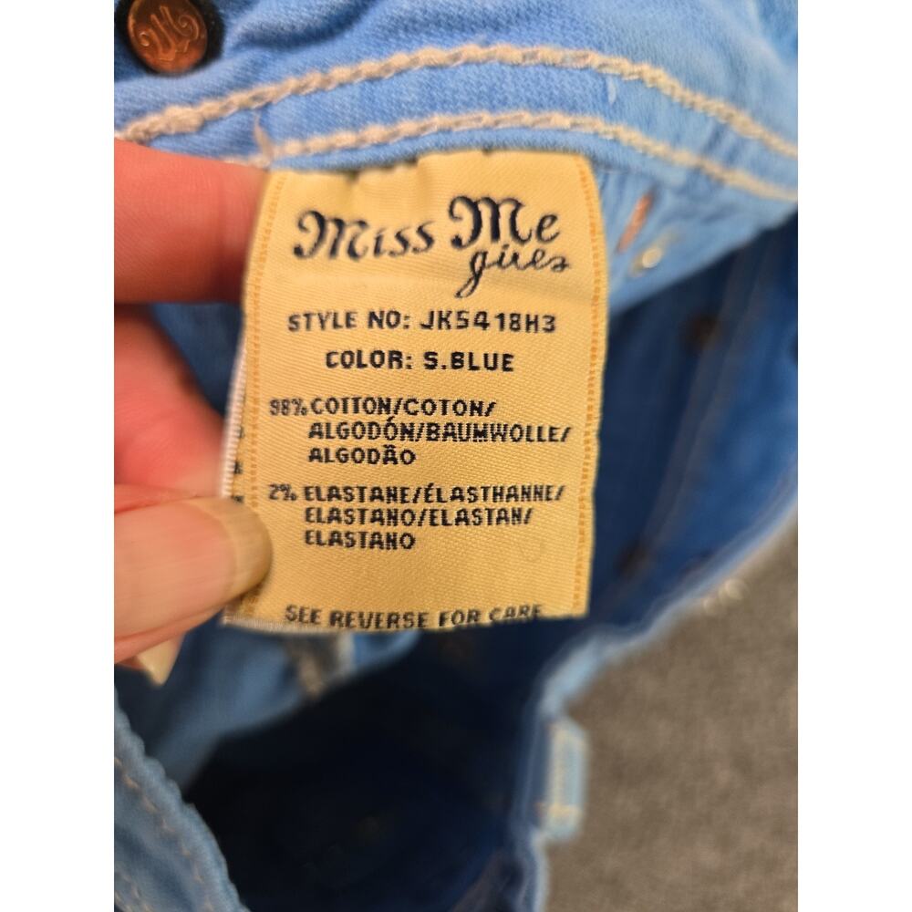 Miss Me Sky Blue Frayed Denim Shorts Youth Girls Sz 10 Mcbling Y2K Rhinestone - Picture 10 of 15